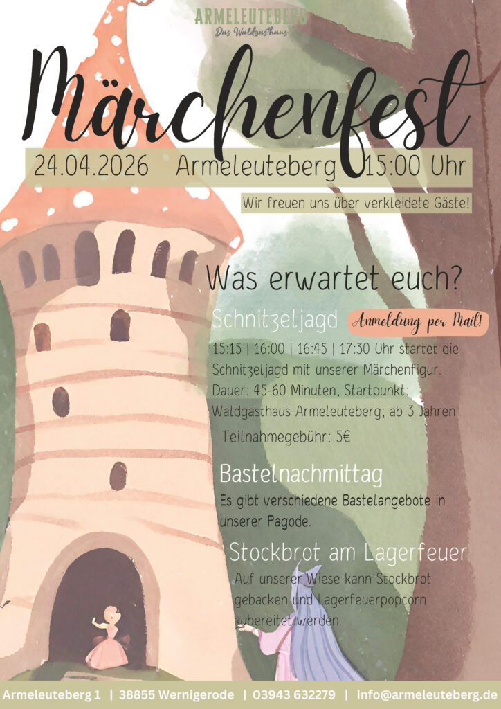 Plakat Märchenfest auf dem Armeleuteberg in Wernigeroed mit Märchenschloss Illustration